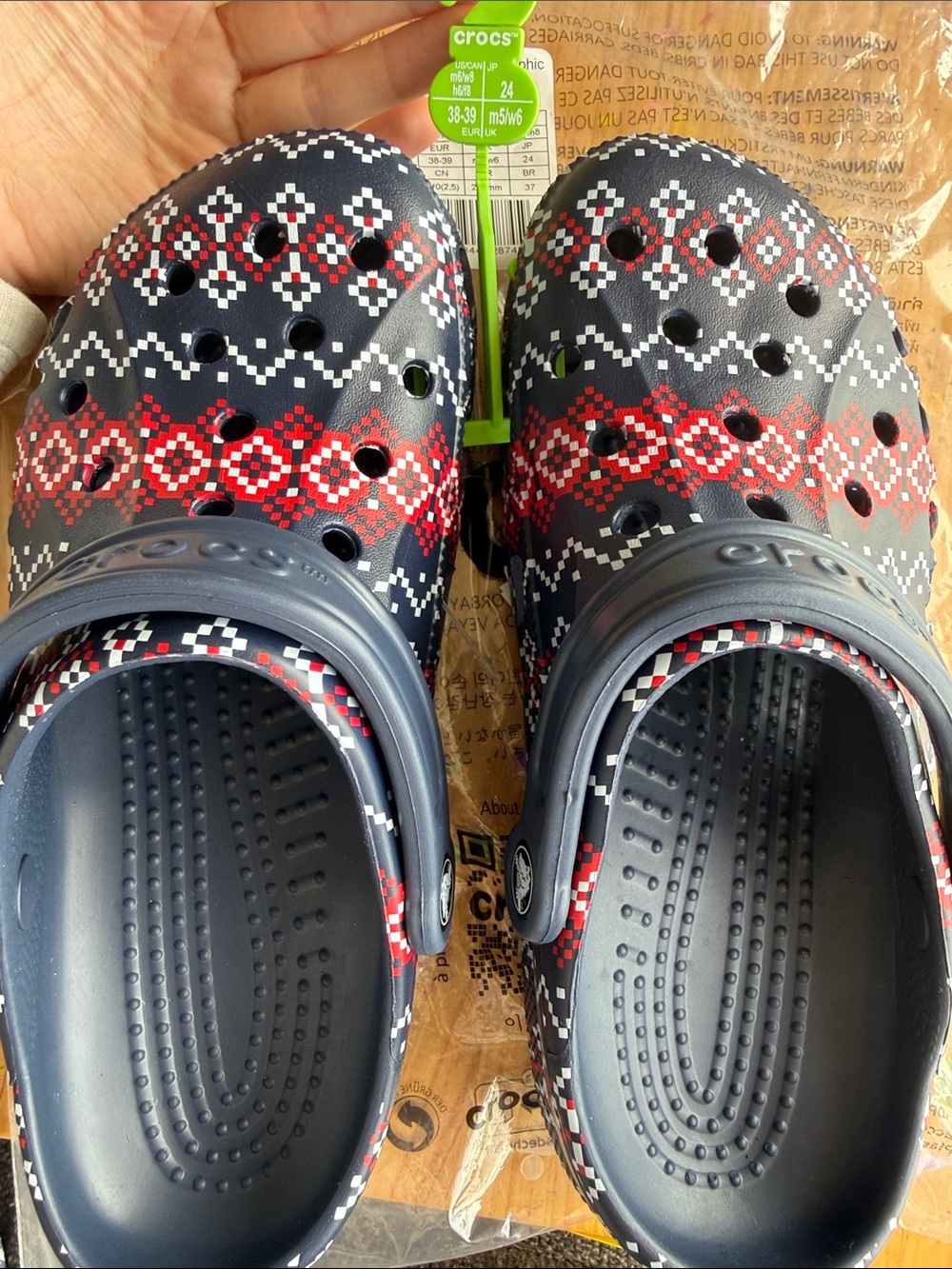 CROCS Kids Navy Blue with Red & White Patterned Classic Clog